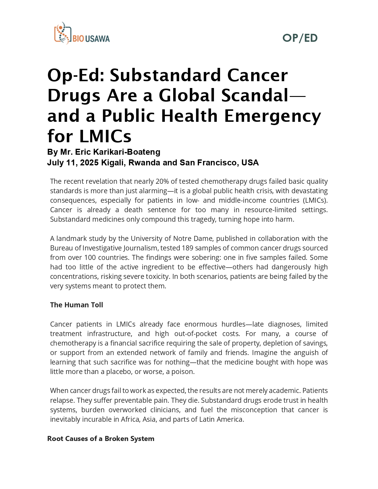 Op-Ed: Substandard Cancer Drugs Are a Global Scandal — and a Public Health Emergency for LMICs Image