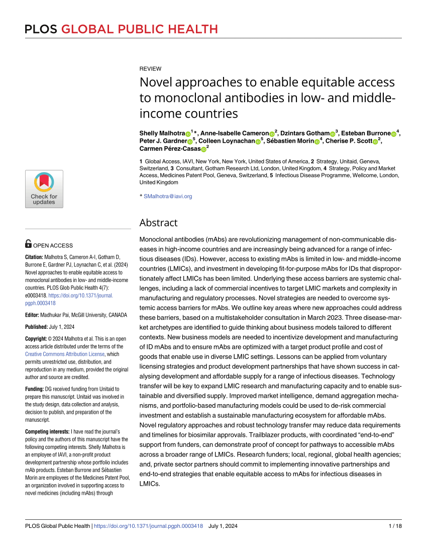 Novel Approaches To Enable Equitable Access To Monoclonal Antibodies In Low- And Middle-Income Countries Image